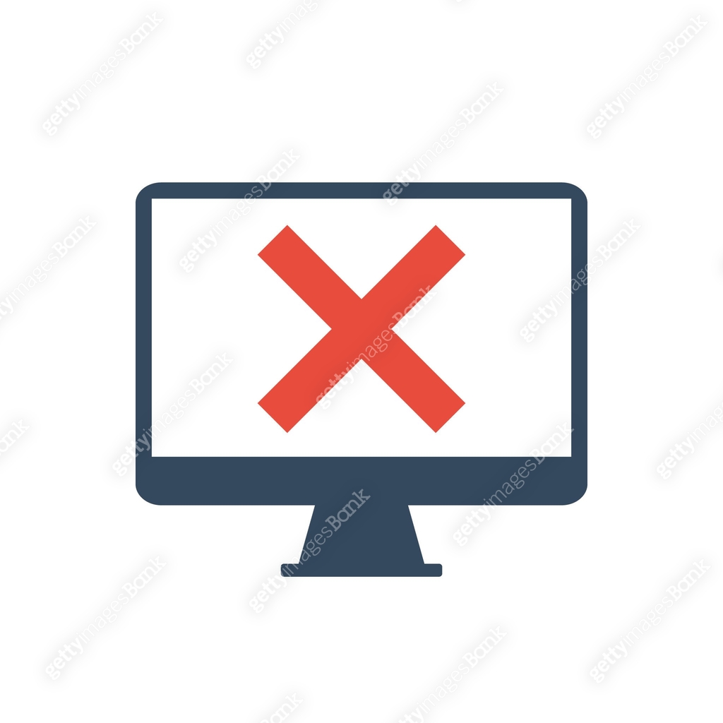 pc display with red cross sign, task or process error icon 이미지 ...