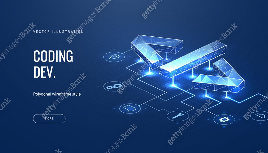 Application Development Tag Program code in a futuristic polygonal style. HTML tag as a software ...