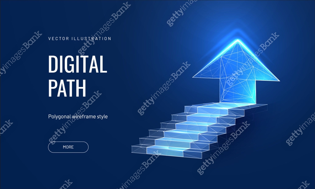 Simple Digital Path Digital path on a blue background. Business mission concept or goal ...