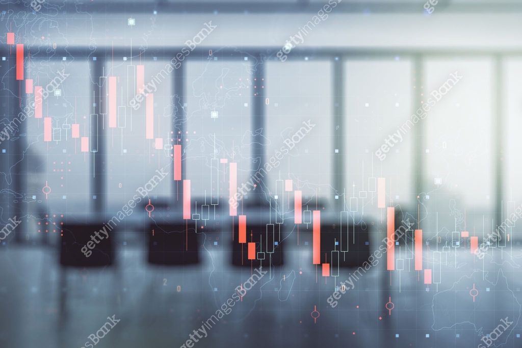 Abstract virtual global crisis chart and world map sketch on a modern ...