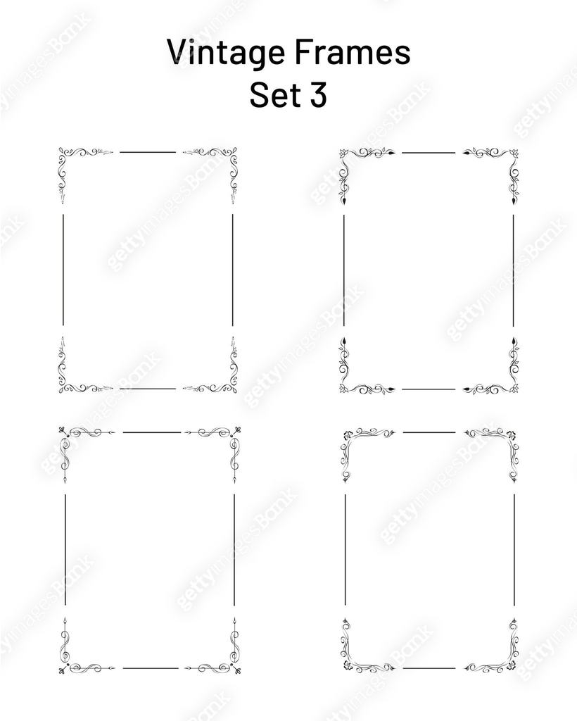 Set of 4 simple beautiful frames with corner flourishes, empty ...