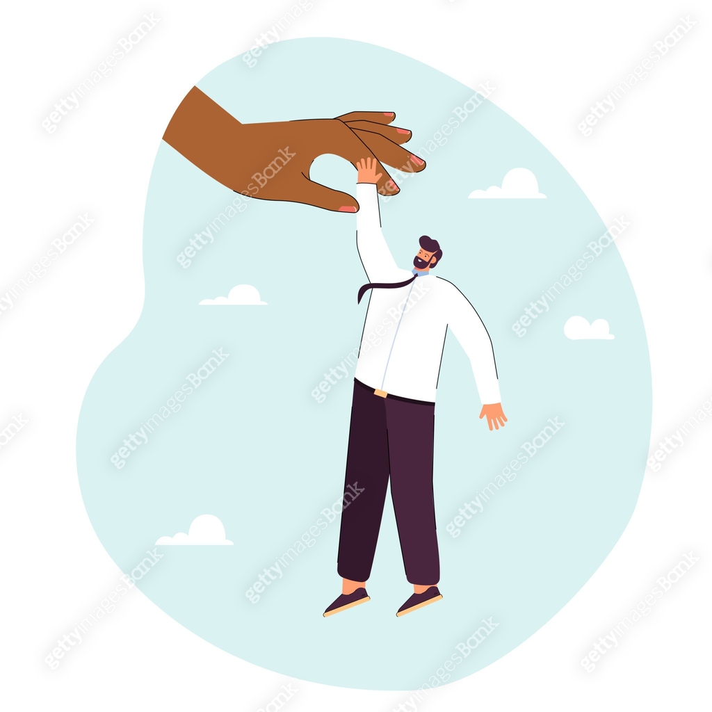 Huge hand holding hand of tiny man flat vector illustration 이미지 ...