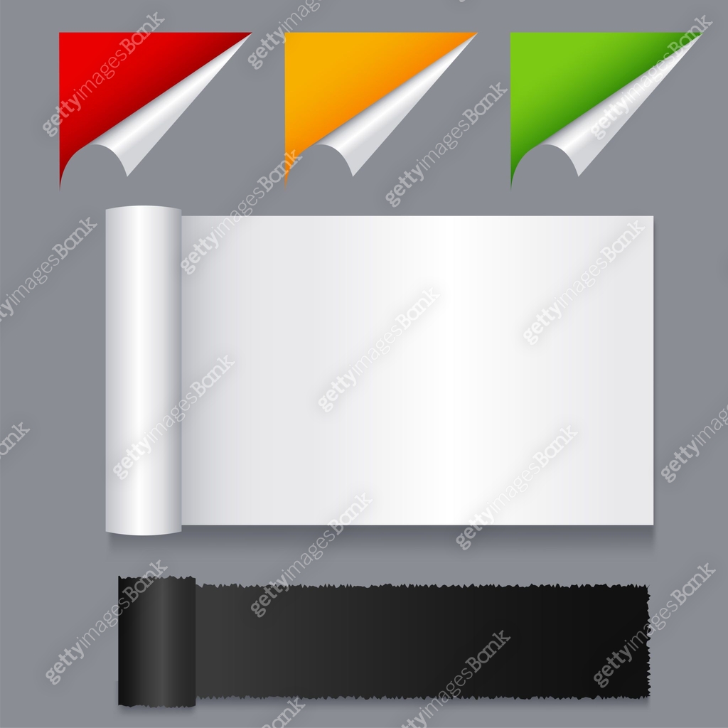 Vector realistic rectangle paper notes with curled corners 이미지 ...
