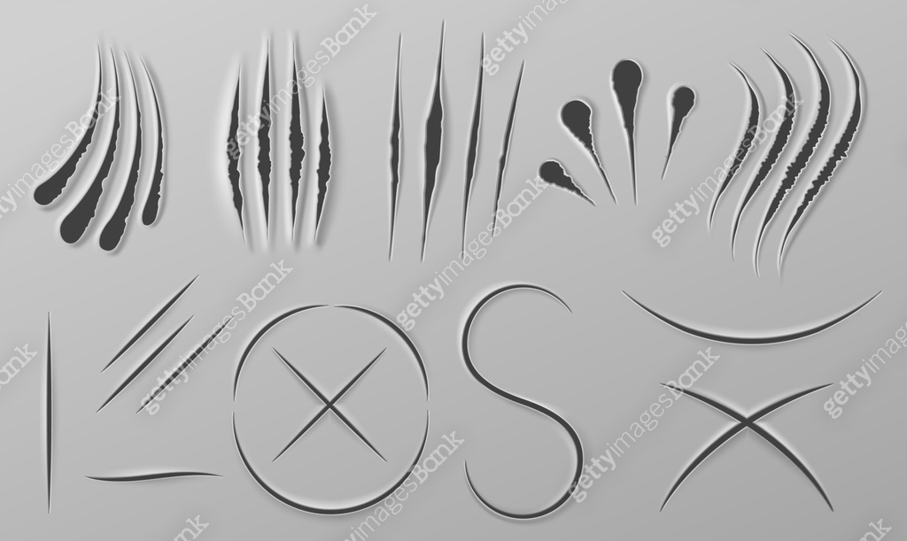 Realistic paper knife cuts. Wild animal claw scratches, slice line and ...