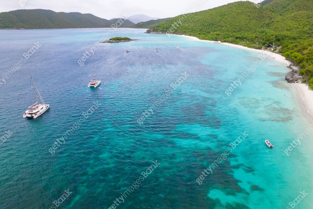 Aerial over the U.S. Virgin Island Beaches of St. Thomas and St. John ...