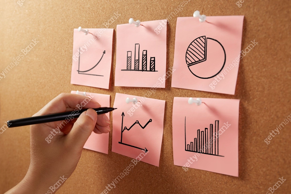 Different business graph charts on sticky notes for business planning ...