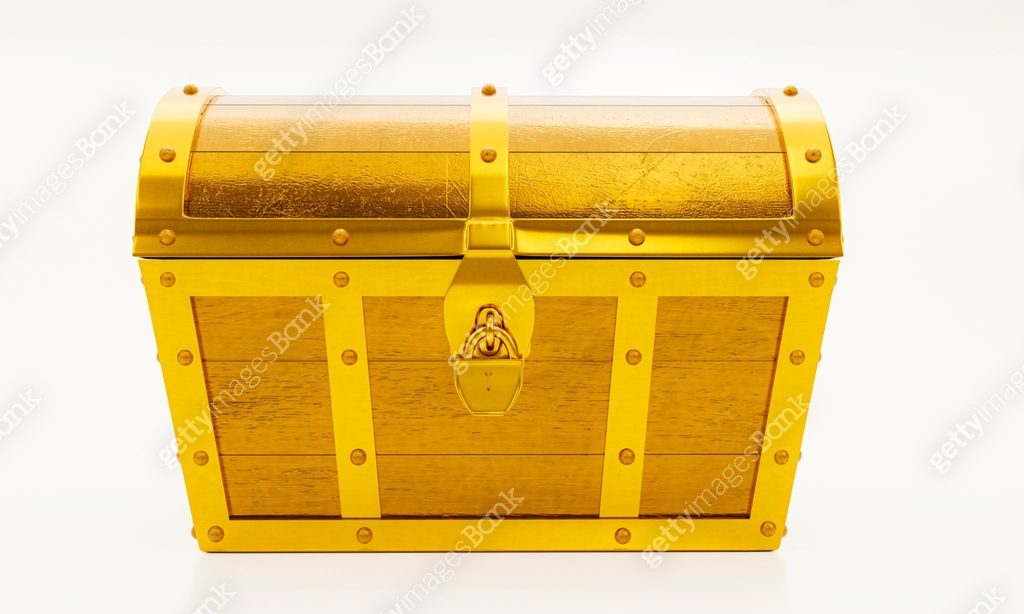 Treasure chest made of gold. Antique chest made of wood and metal ...