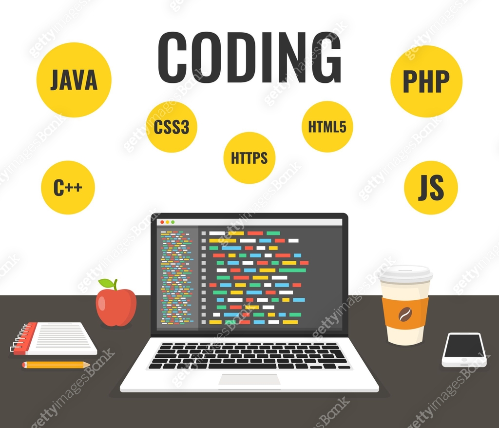 Programming, web development concept. Code on the screen laptop. Work ...