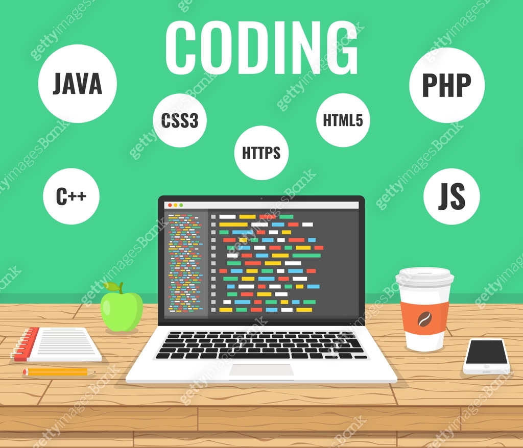 Programming, web development concept. Code on the screen laptop. Work ...
