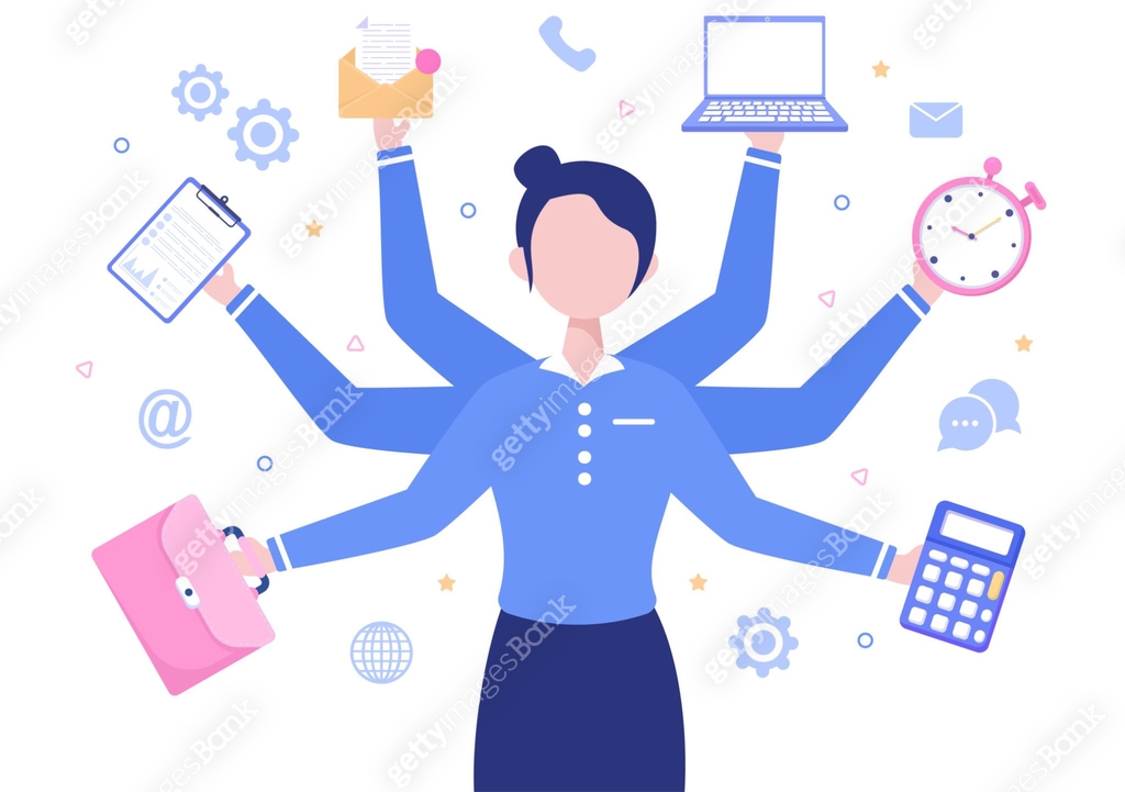 Multitasking Business Woman Or Office Worker as Secretary Surrounded By ...