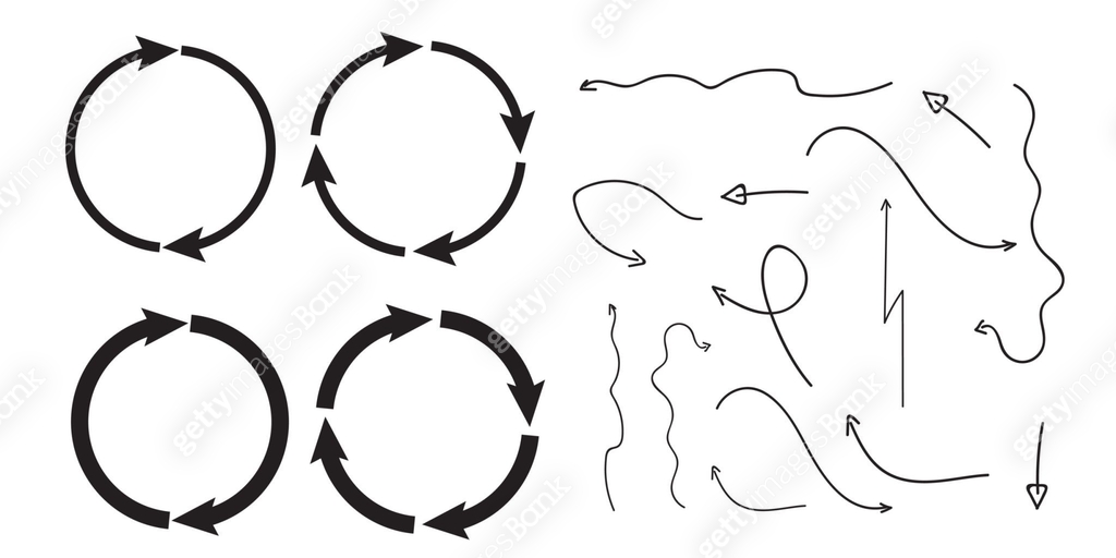 Rotating, circular, cyclic arrows. Recurrence sign. Flip over or turn ...