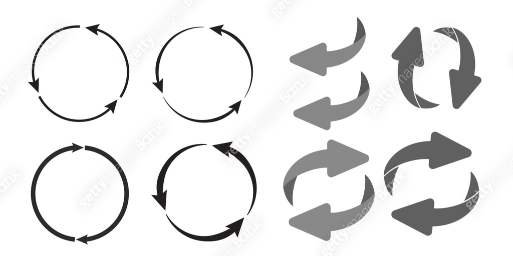 Rotating, circular, cyclic arrows. Recurrence sign. Flip over or turn ...