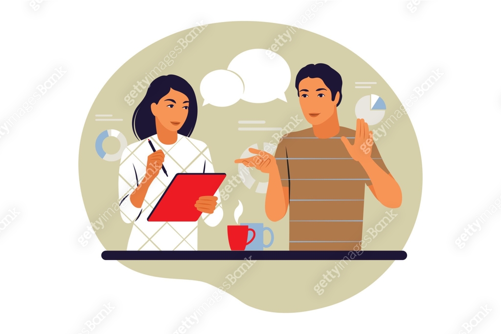 Taking notes concept. Woman taking notes. Vector illustration. Flat ...