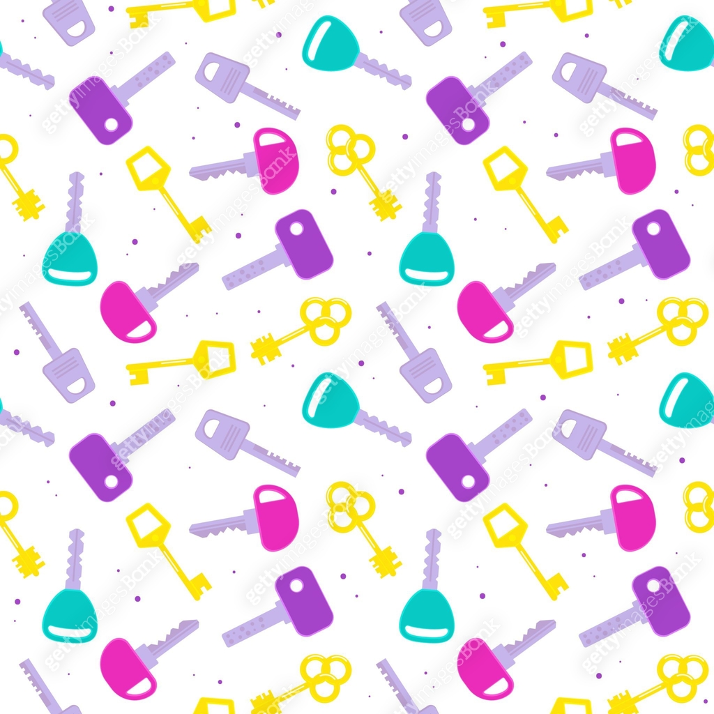Seamless pattern keys. Cartoon flat colored keys background, decorative ...