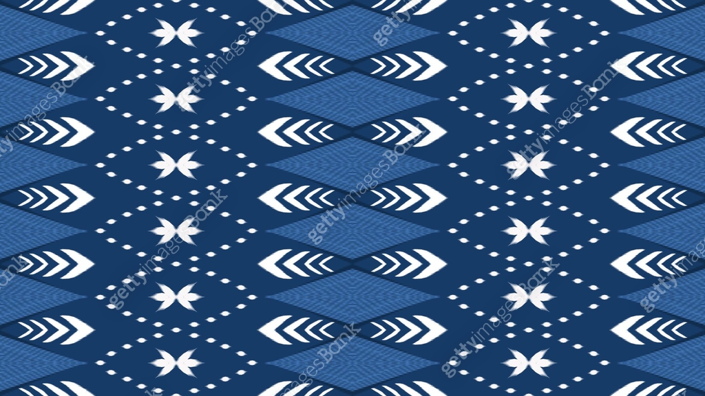 horizontal blue tone Asian ethnic geometric oriental ikat seamless ...