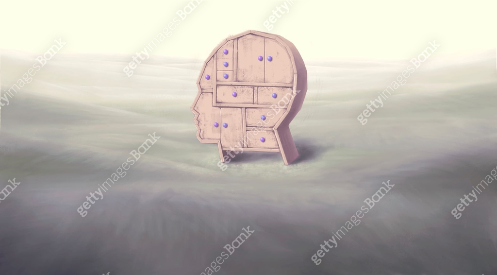 Concept idea of brain, secret, memory, psychology, Surreal art of a ...