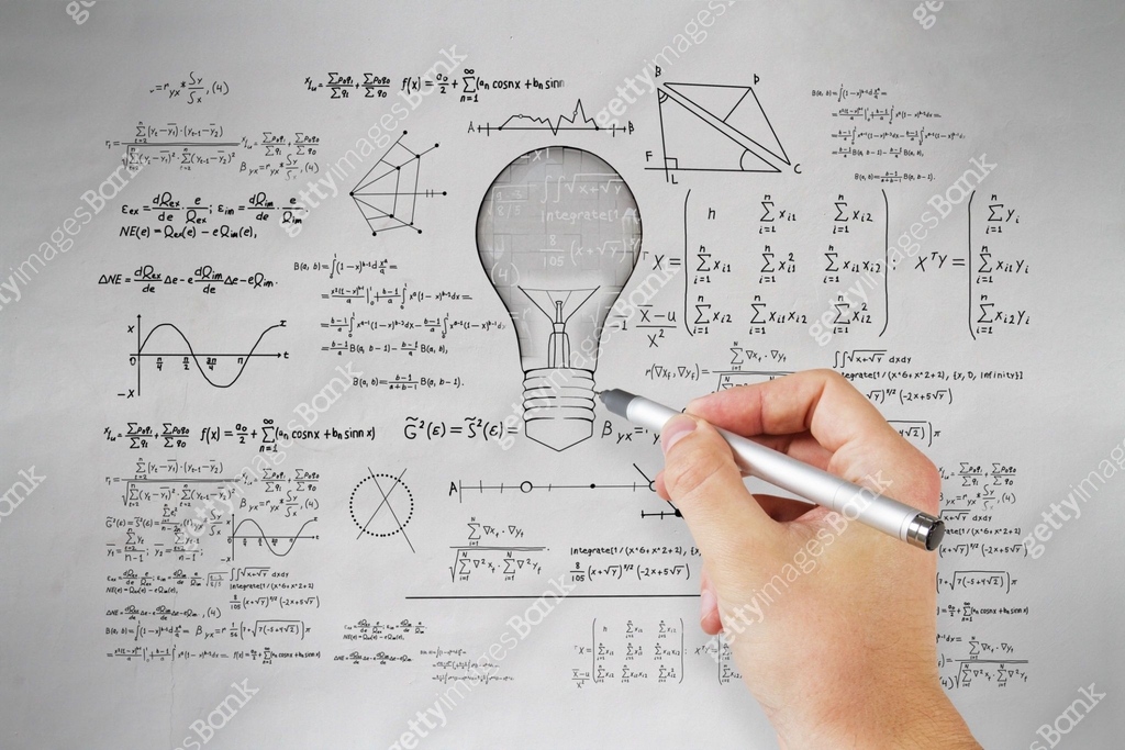 Computing Formula Drawing Hand drawing abstract lamp sketch with mathematical formulas on ...