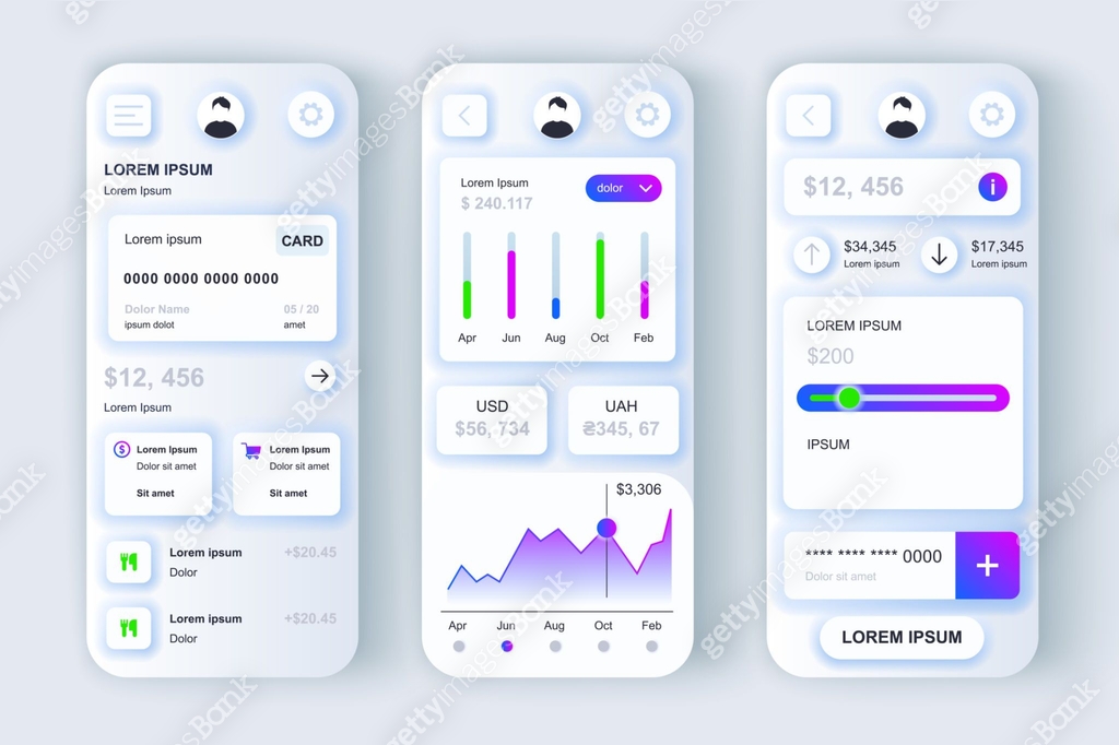 Finance services concept neumorphic templates set. Credit card service ...
