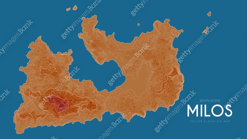 Topographic map of Milos, Greece. Vector detailed elevation map of ...