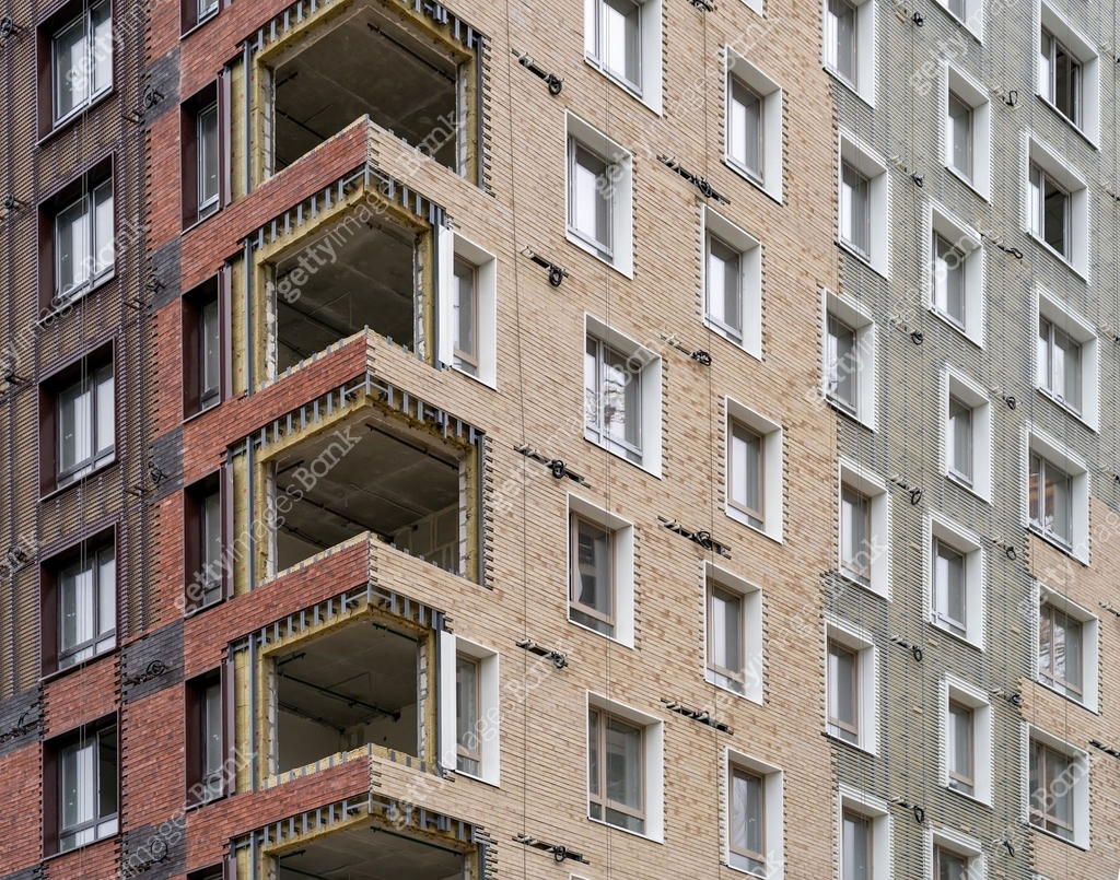 High Rise Cladding Blocks Facing building with ventilated facade. Modern facades of high-rise ...