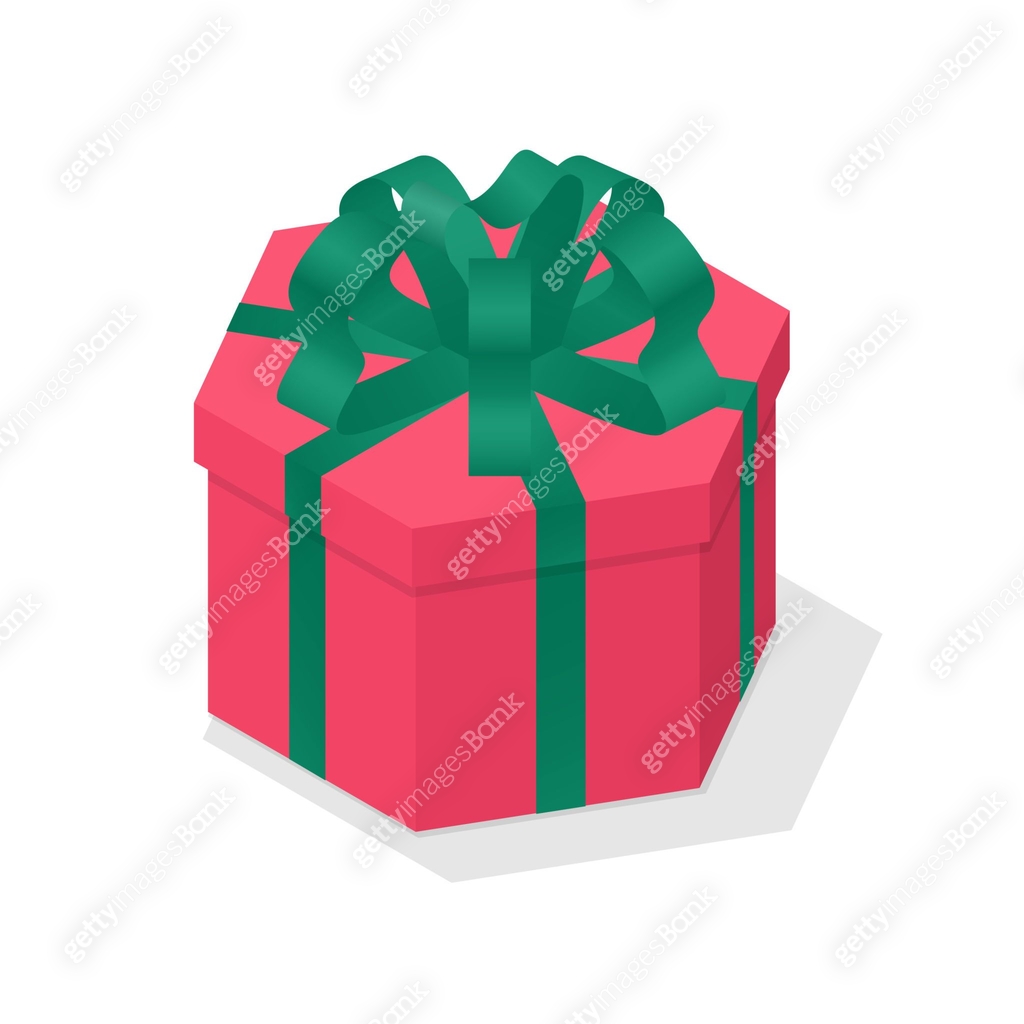 Hexagon Shape 2d Isometric Gift Box Red Wrapping Package Holiday hexagon-shape-2d-isometric-gift-box-red-wrapping-package-holiday