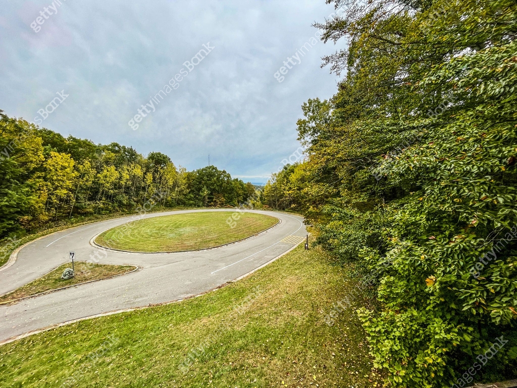 Empty Turn In Empty turn-about circle as viewed from a lookout tower. Lake Michigan ...