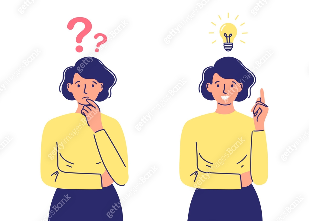 The character finds a solution. Problem solving, good ideas. Question ...