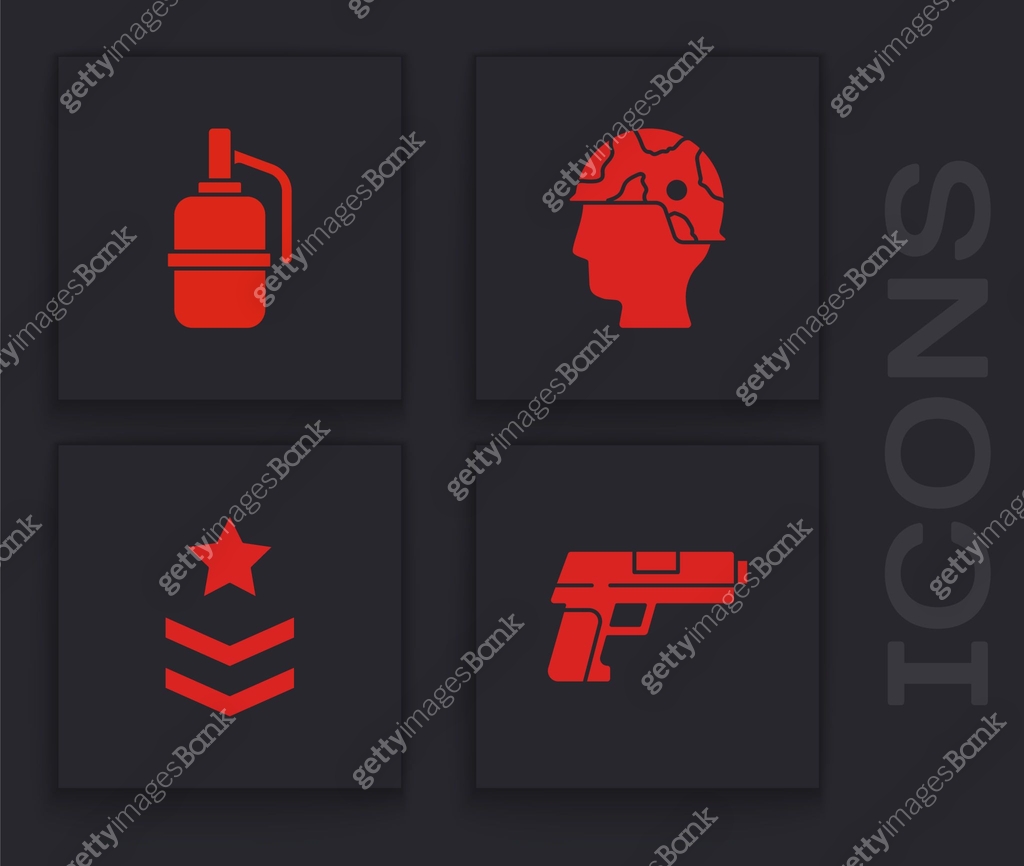 Gun Ranks Icon Ideas Set Pistol or gun, Hand grenade, Army soldier and Military rank icon ...