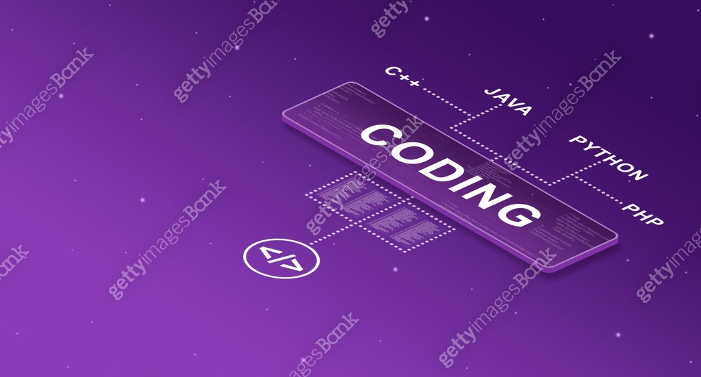 Coding on smart screen in the system with names of program languages 3d ...