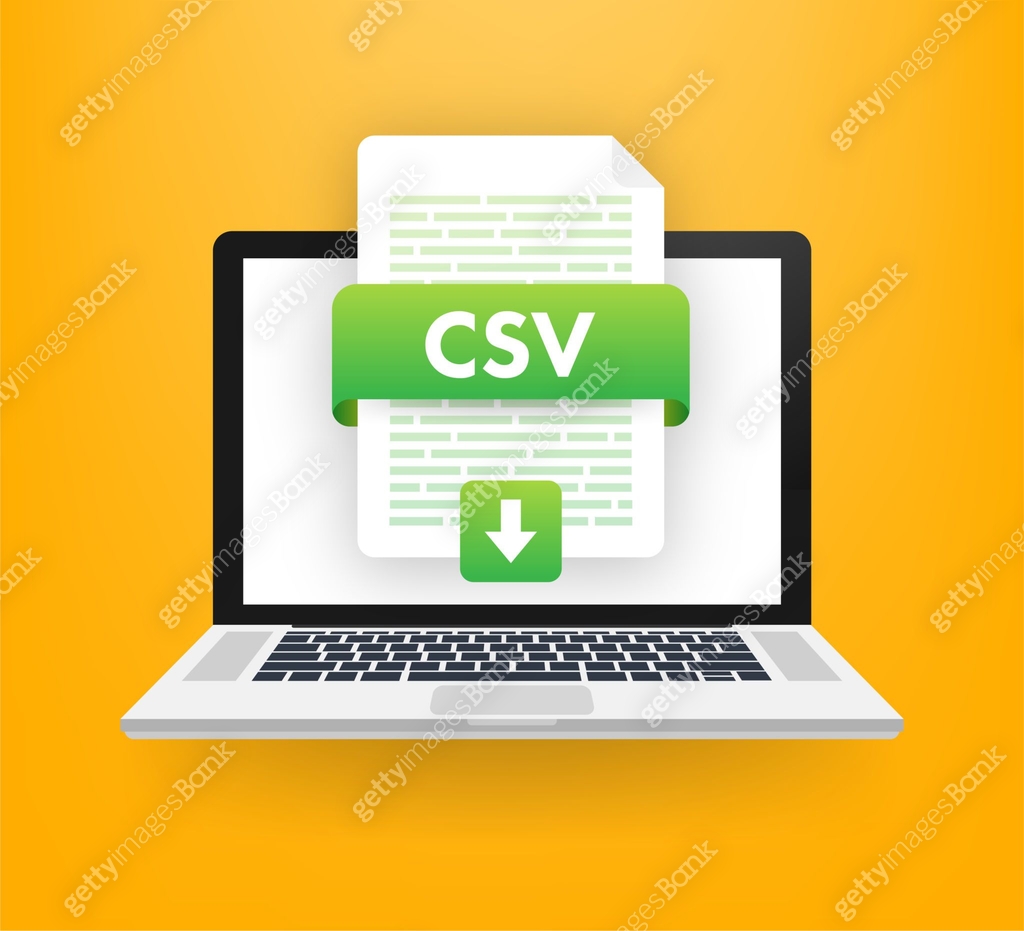 Download CSV button on laptop screen. Downloading document concept ...
