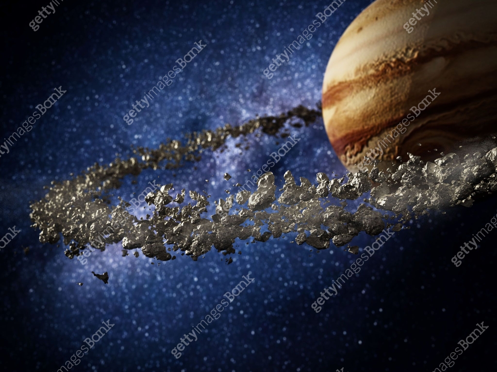 Orbiting Rocks Asteroid belt consisting of many orbiting meteor rocks around Saturn ...