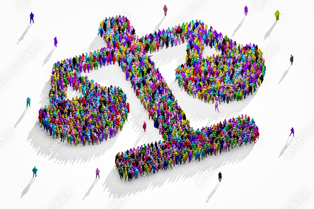 Success Shap Crowds of People in Success Shape. Goal or Achievement concept. 3D ...