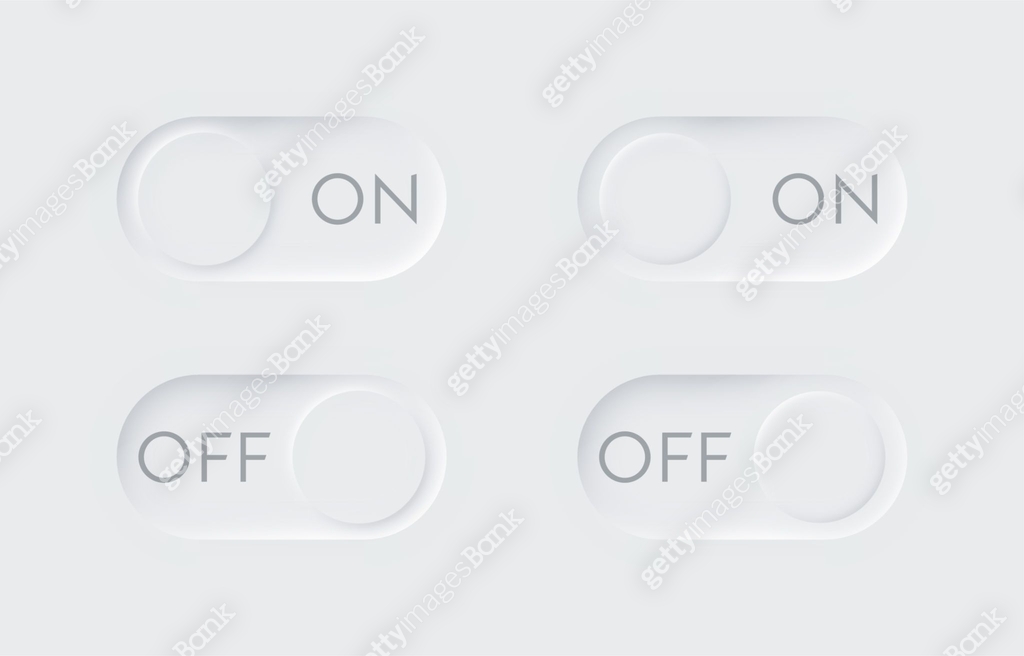 Neumorphism on off buttons vector icons. Neumorphic UI style Power ...