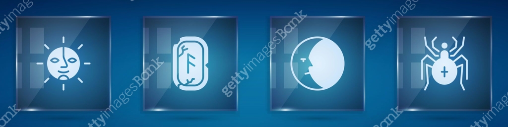Set Sun, Magic runes, Moon and Spider. Square glass panels. Vector 이미지 ...