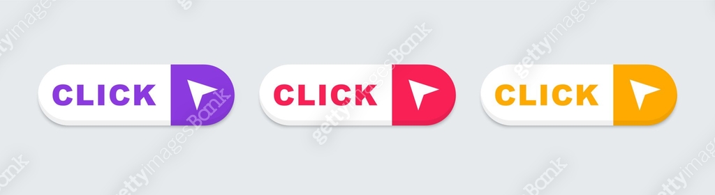 Click here web buttons. Click button with arrow. Clicking the icon ...