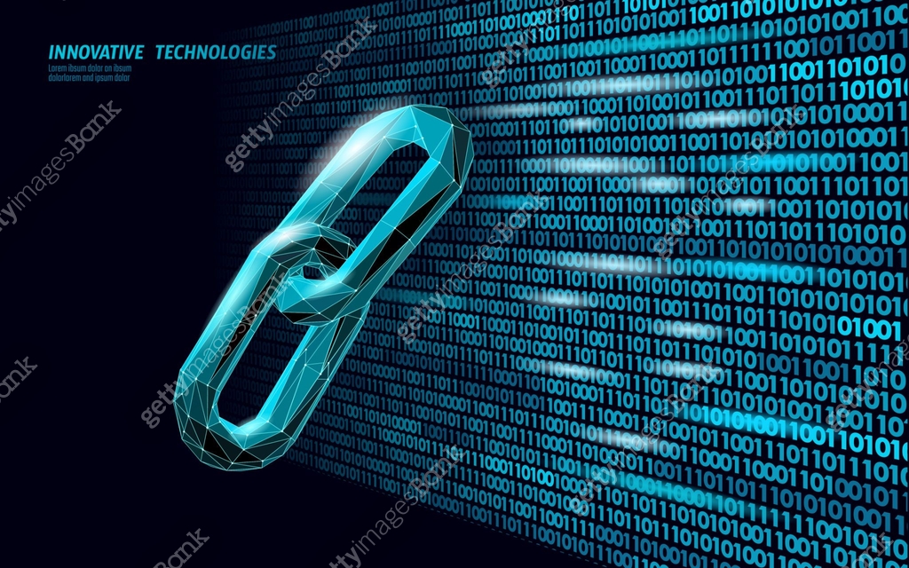 Blockchain link sign low poly design. Internet technology chain icon ...