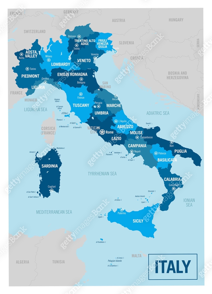Italy Country And Regions Political Map High Detailed Vector Italy Country And Regions Political Map High Detailed Vector