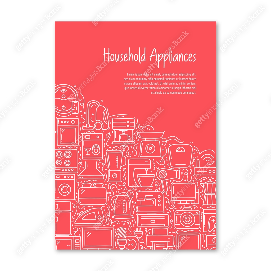 Household Appliances Related Objects and Elements. Hand Drawn Vector ...