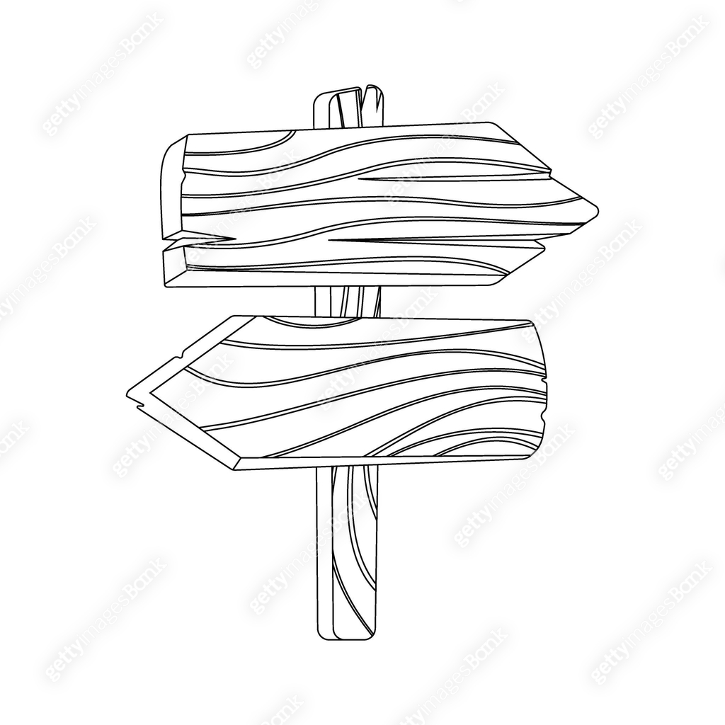 Guidepost Drawing Wooden black line empty billboard set vector. Continuous line drawing ...