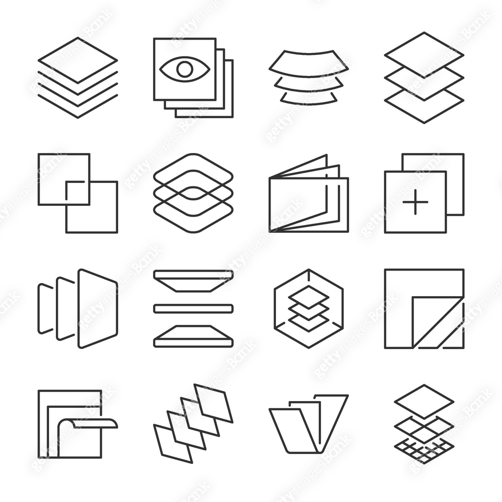 Layer icons set. Layers on top of each other, combination, flipping ...