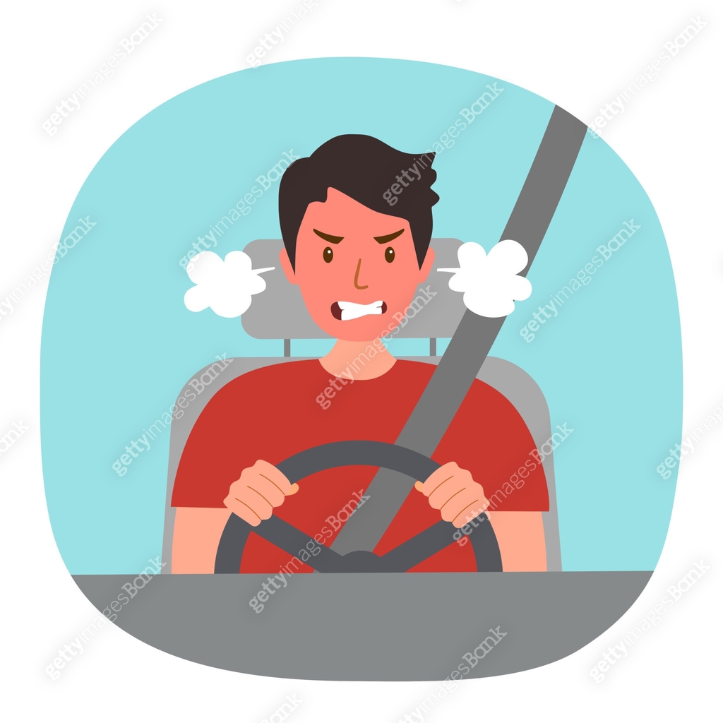 Angry driver in flat design. Road rage concept vector illustration. 이미지 ...