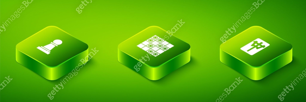 Set Isometric Board game of checkers, Mahjong pieces and Chess icon ...