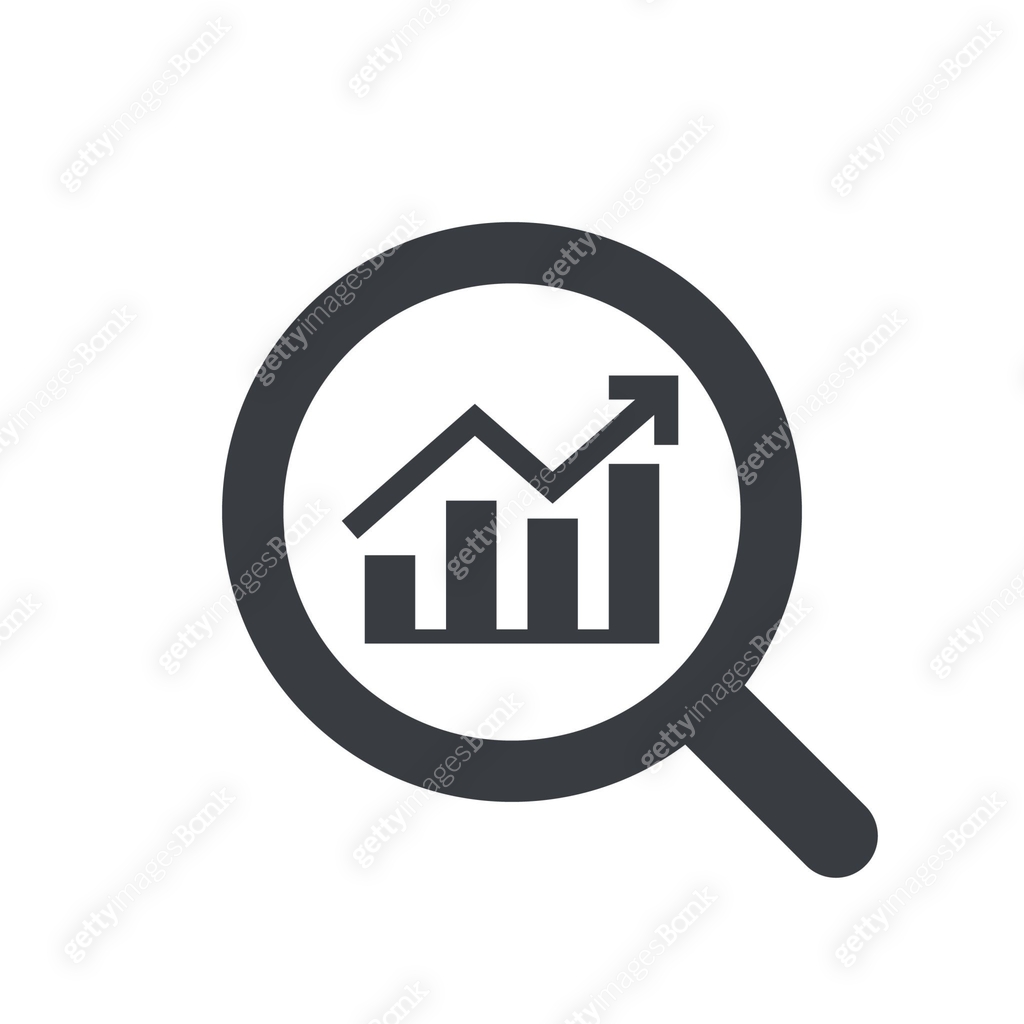 Tendency And Rework Icon Analysis trend growth icon. Magnifying glass and rising bars chart ...