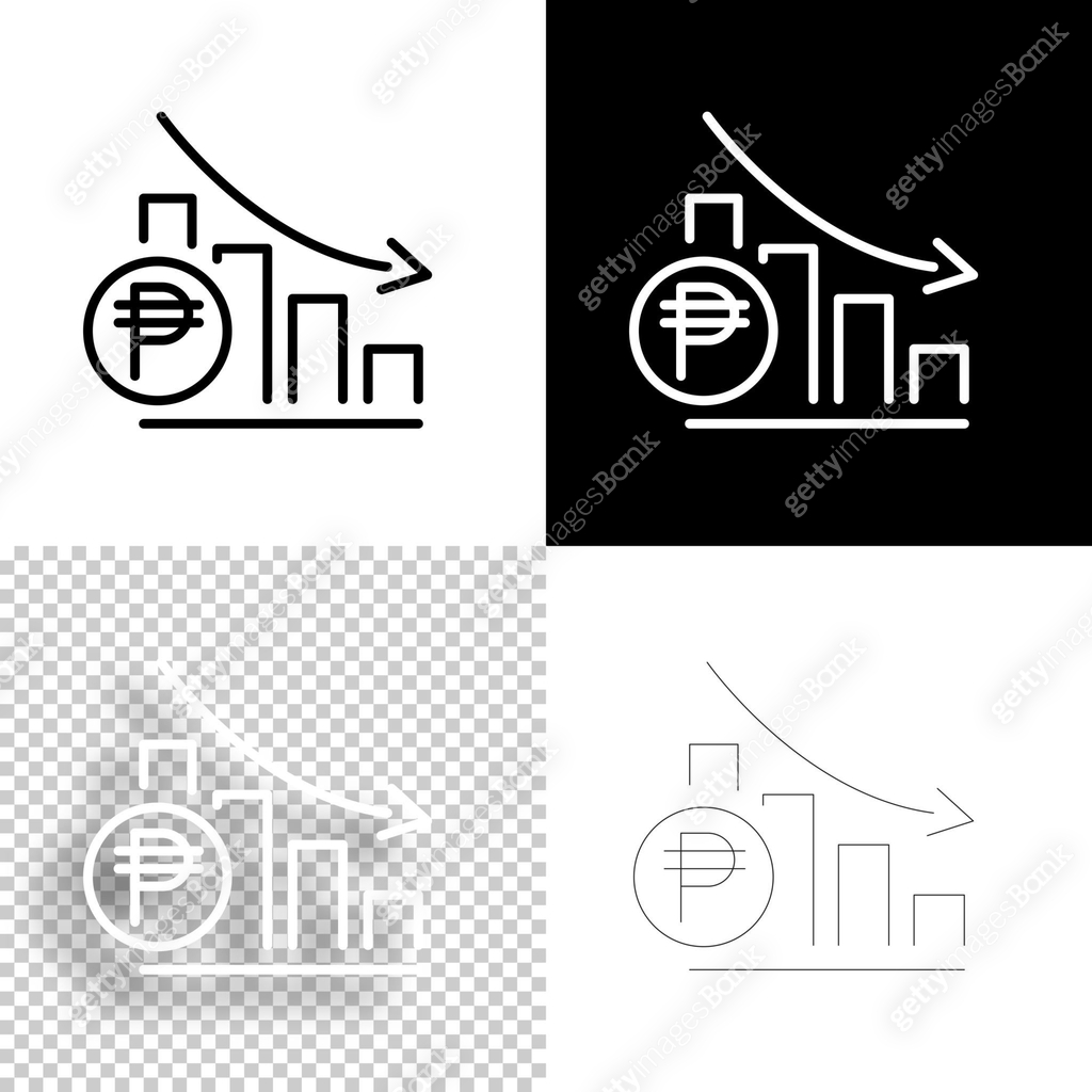 Chart of decreased Peso rate. Icon for design. Blank, white and black ...