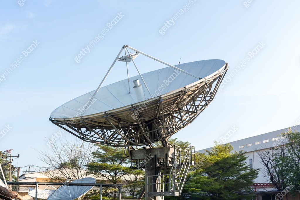 satellite dish radar antenna station in field. parabolic antennas. Big ...