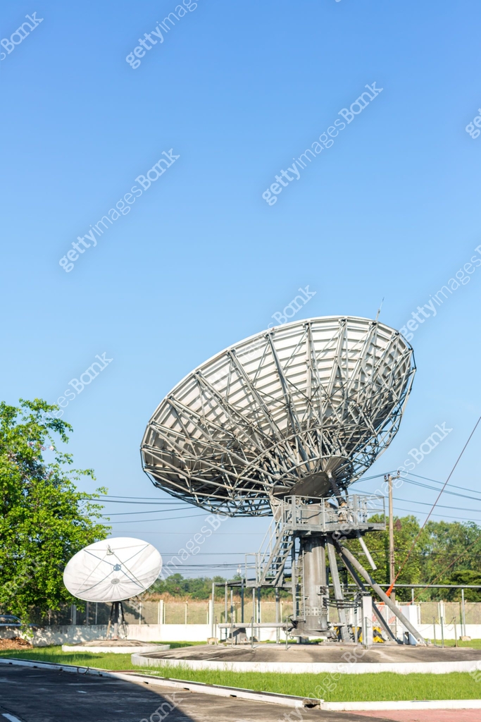 satellite dish radar antenna station in field. parabolic antennas. Big ...