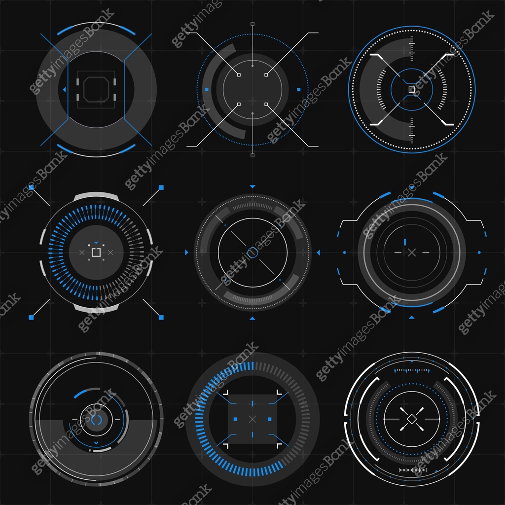 Futuristic optical aim, HUD compass, collimator sight, targets focus ...