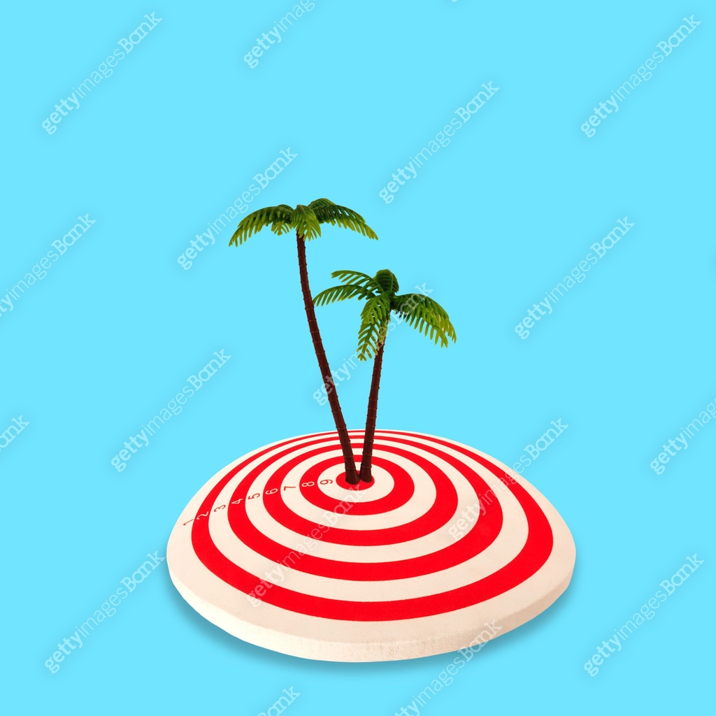 Target Island Target island with two beautiful palm trees in bullseye. Dream about ...