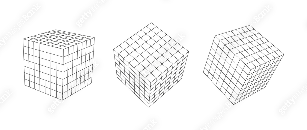 Set of wireframe cube from different sides. Vector abstract geometric ...