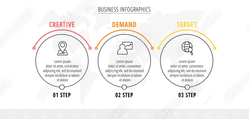Business vector infographics with three line circles. Timeline ...